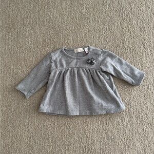 Zara Mini - Size 3-6M - Gray Long Sleeve Kids Top with Pom Detail